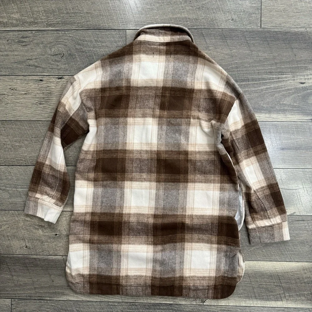 VTG Banana Republic Shirt Mens Medium Brown Plaid‎ Wool Blend Button Up Shacket